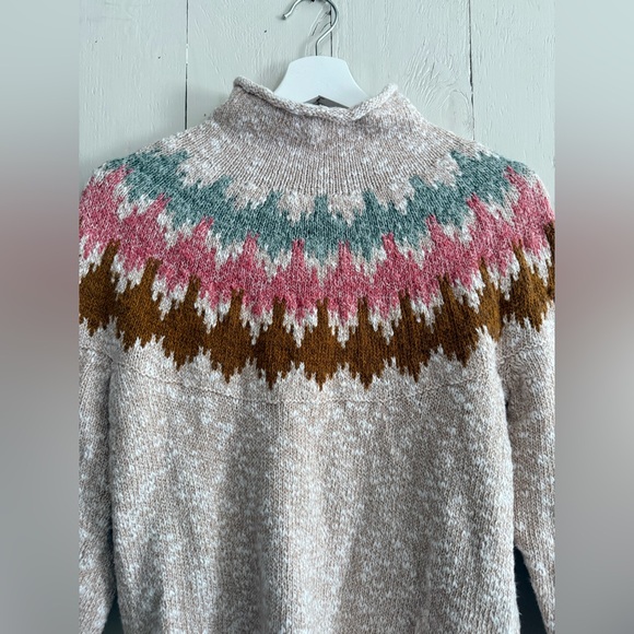 L.L. Bean Cotton Nordic Fair Isle Funnel Neck Pullover Sweater - Picture 2 of 7